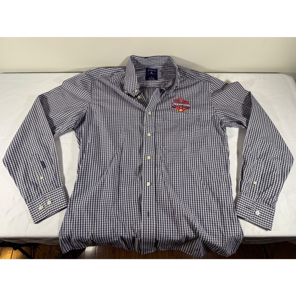 Antigua Clemson Tigers 2018 National Champions Shirt Mens Medium Navy Gingham